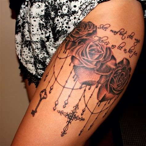 My new thigh piece. Absolutely in love with it. Three roses with a