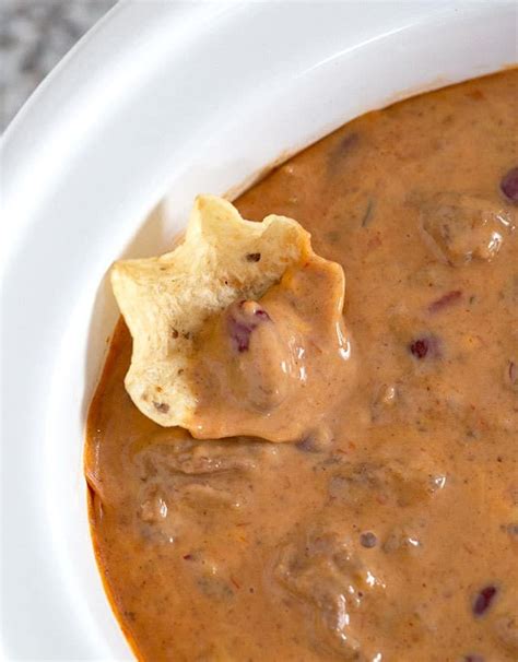 crock pot beef  bean chili cheese dip  wholesome dish