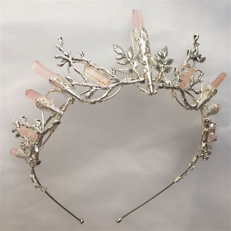 The INDIE ROSE Crown Pale Pink Quartz and Leaf Crystal Crown - Etsy
