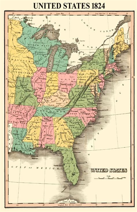 United States 1824 Map Poster