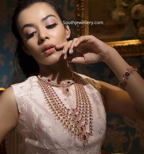 Bridal diamond ruby necklace set - Indian Jewellery Designs