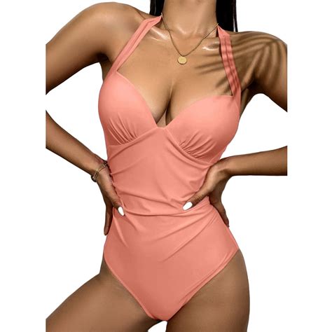 Aboser Women's Halter One Piece Swimsuits Push Up Swimwear Padded High