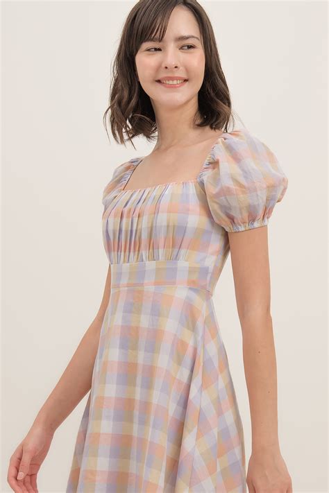 Fayth • Dakota Gingham Ruched Puff Sleeve Dress