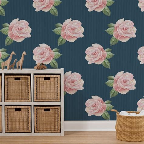 Pinstripe Watercolor Roses Wallpaper | Rose wallpaper, Watercolor rose ...