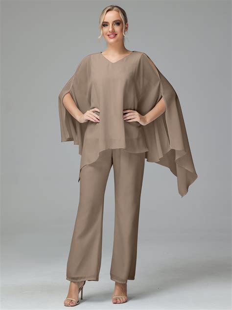 2 Pieces Chiffon Mother Of The Bride Dress Pants Suits | Dress pant