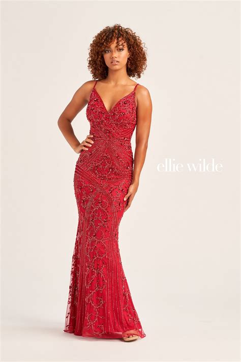 Misty Blue/White Ellie Wilde EW35065 Long Formal Fitted Evening Prom