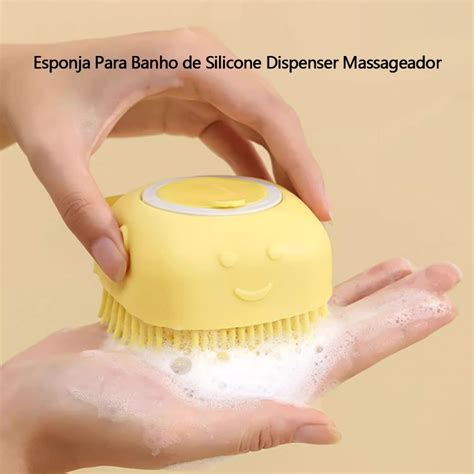 Esponja De Silicone Para Banho - Esponja Para Banho de Silicone com Dispenser Massageador Escova Shampoo ...
