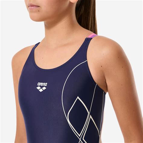 Girls’ 1-piece swimsuit - Arena navy double straps - Decathlon