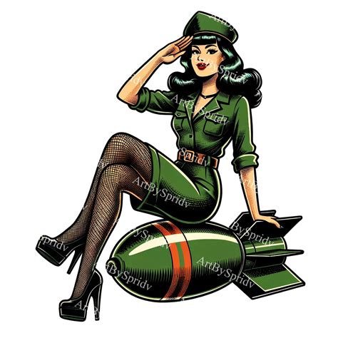 Vintage Military Pin-up Girl Clipart-retro Army Bombshell PNG-WWII