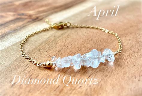 april birthstone bracelet clear quartz bracelet raw stone bracelet