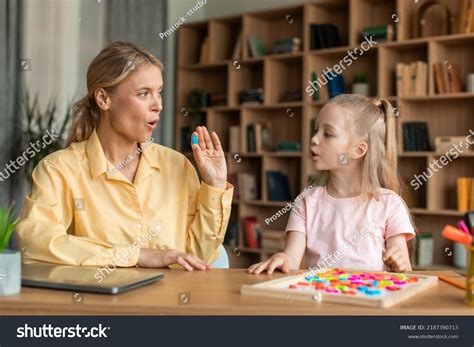 Caring Mother Teaching Small Preschool Child Stock Photo 2187390713 ...