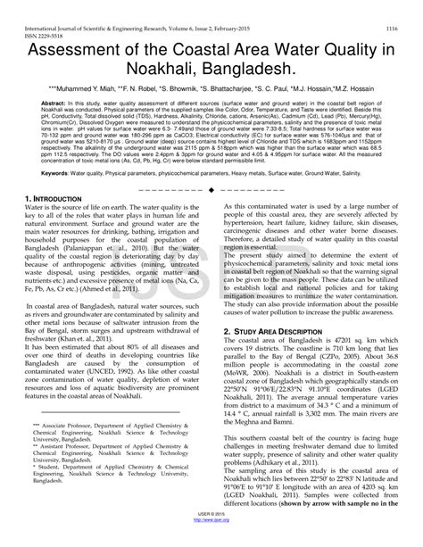 (PDF) Assessment of the Coastal Area Water Quality in Noakhali, Bangladesh