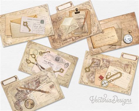 Postcards File Folders Kit, Printable File Folders, Mini File Folders