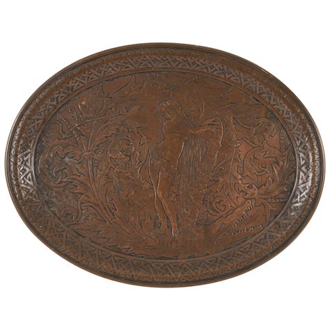 Victorian Female Nude and Alligator Copper Tray For Sale at 1stDibs