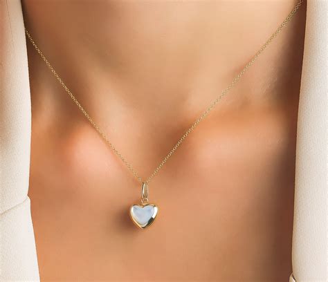 14K Yellow Gold Mother of Pearl Puffed Heart Necklace – LTB JEWELRY
