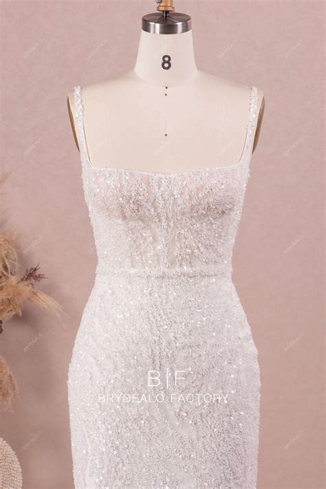 Heavy Beaded Luxury Square Neck Sleeveless Mermaid Wedding Dress