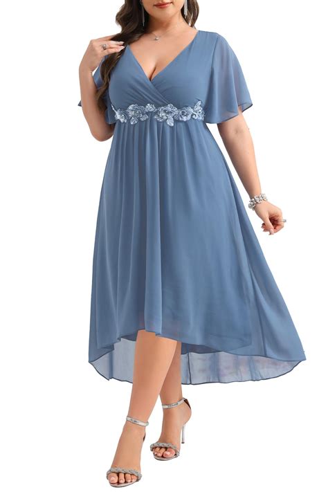 Dusty Blue Dress Wedding Guest Dresses Plus Size Formal Mother of Bride