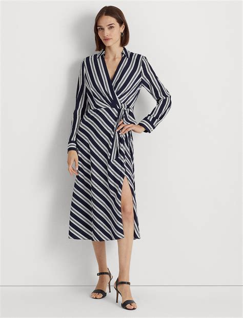 Lauren Ralph Lauren Striped Tie-front Crepe Midi Dress - Sukienki do