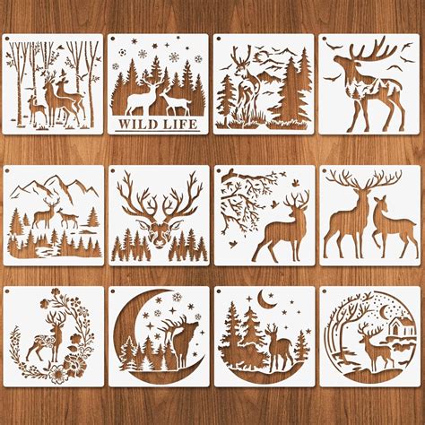 Forest Deer Stencils, 12 Pcs Deer Wood Stencils for Wood Burning ...