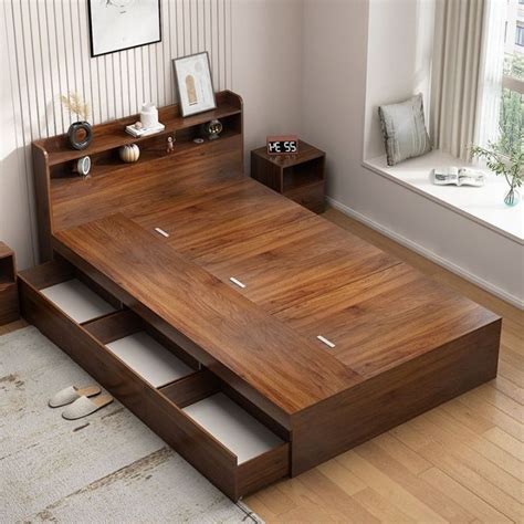 HDB Storage Bed Frame with Storage Drawers High Double Bed Bedframe ...