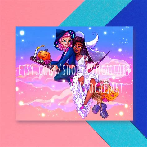 Just Married Lesbian Witches Print | Magic Occult Broomstick LGBTQ