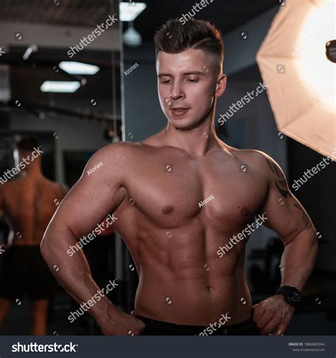 Strong Young Guy Bodybuilder Muscular Naked Stock Photo 1886882944