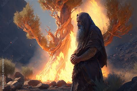 Moses and the burning bush. Stock Illustration | Adobe Stock