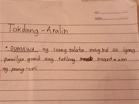 takdang aralin gumawa ng isang talata studyx