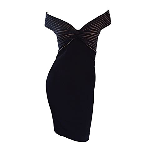 1990s Vintage Tadashi Shoji Black + Nude 90s Sexy Body Con Dress LBD Sz