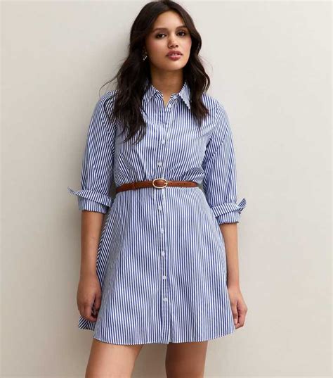 blue striped mini shirt dress