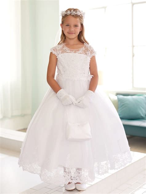 Ankle Length Lace First Communion Dress with Cap Sleeves - My First