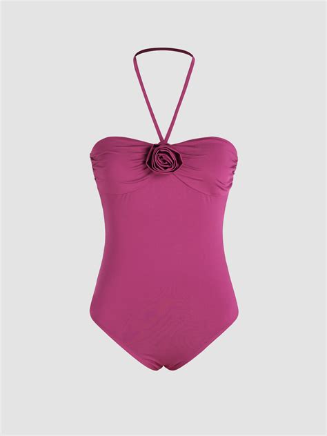 Knit Fabric Rosette Halter Bodysuit For Daily Casual Date