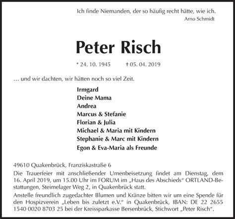 traueranzeigen von peter risch noz trauerportal