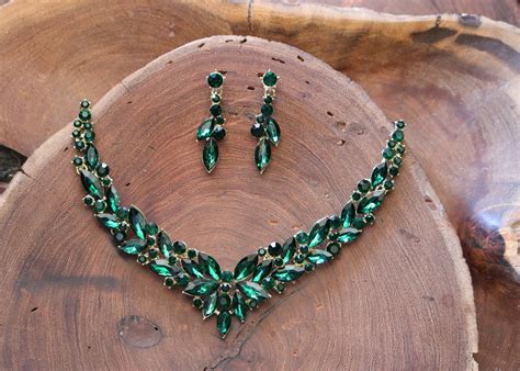 Emerald Bridal Necklace Set Emerald Rhinestone Necklace and - Etsy