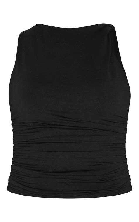 Petite Black Soft Touch Twist Detail Ruched Top | Petite | PLT USA