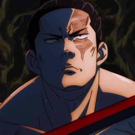 an animated image of a man with his eyes closed and two swords in front ...
