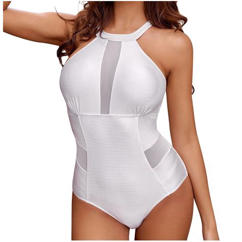 Women's Halter Neck Swimsuit Backless One Piece Bathing Suit Solid