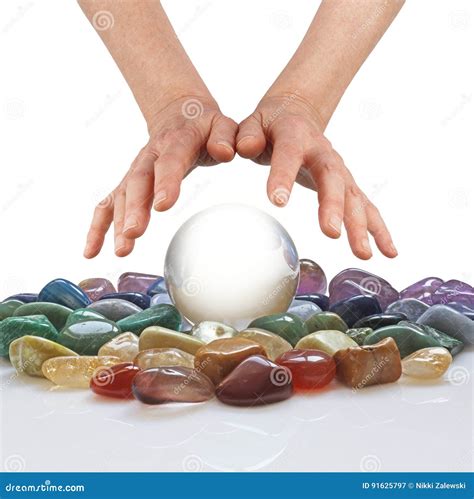 Crystal Ball, Healing Crystals and Psychic Hands Stock Image - Image of mediumship, holistic ...