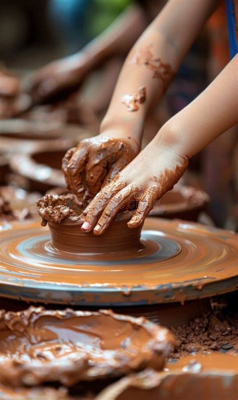 Intimate Craft of Potter Hands Molding Clay, Tactile Process of Shaping ...