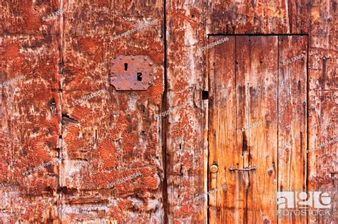 Old door, wood texture with shabby red paint, rust, Stock Photo ...