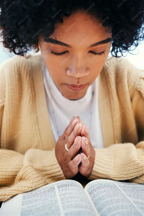 Premium Photo | Woman bible and praying in church worship and christian