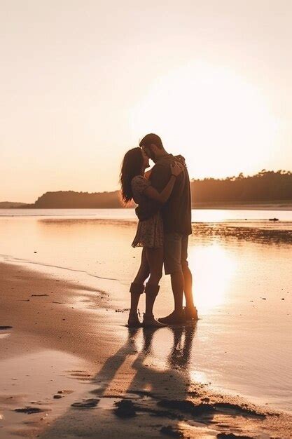 Premium AI Image | man hugging a woman on the beach