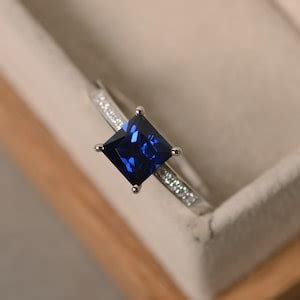 Sapphire Ring, Princess Cut Sapphire, Engagement Ring - Etsy