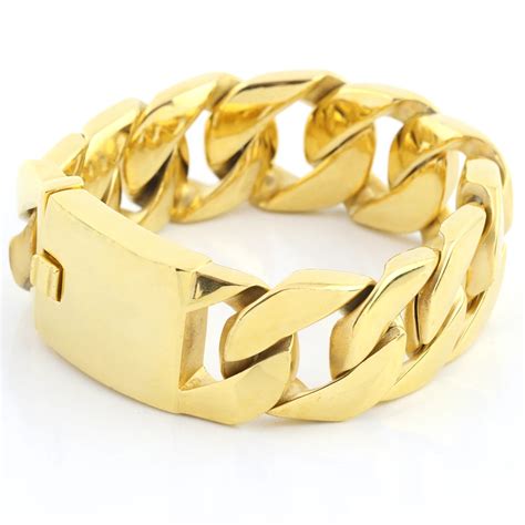 Fashion Golden Curb Chain Link Bracelets Link Wrist Gold Punk Rock ...