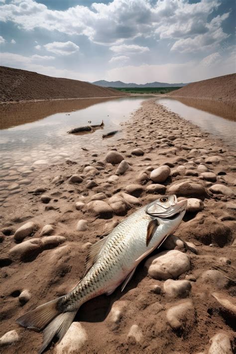 Premium Photo | A fish is laying on a muddy ground with a sky in the ...