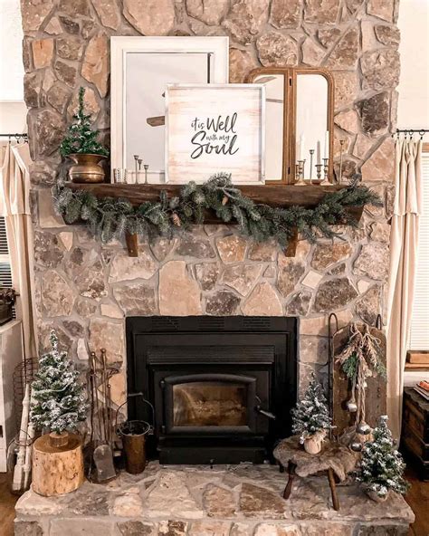 Winter Fireplace Décor on a Wood Mantel - Soul & Lane