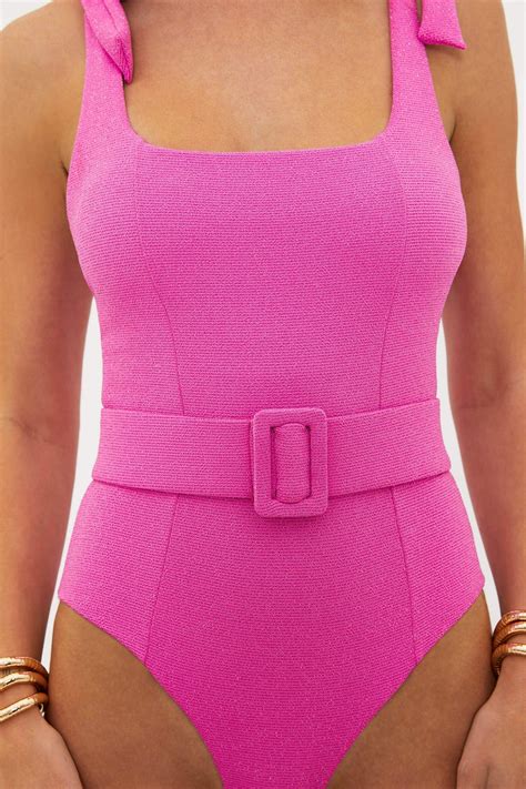 Belted Metallic Pink One Piece – Xandra Swimwear