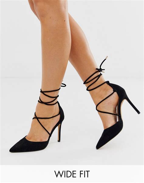 ASOS Wide Fit Whisper Tie Leg High Stiletto Heels in Black | Lyst