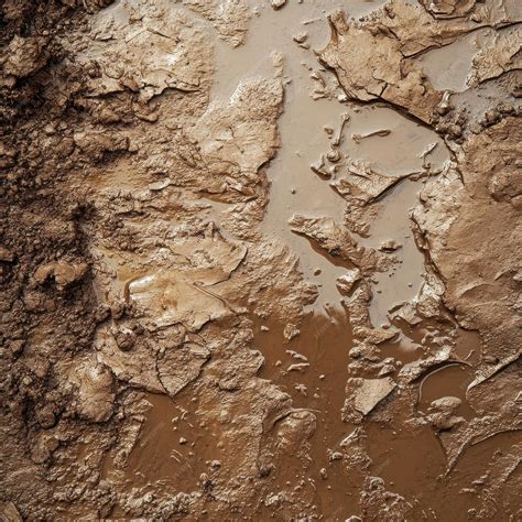 Rainsoaked soil texture with muddy reflections and waterlogged