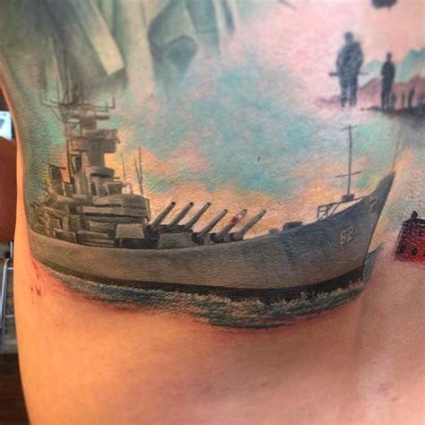 US Battleship Side Tattoo - Veteran Ink